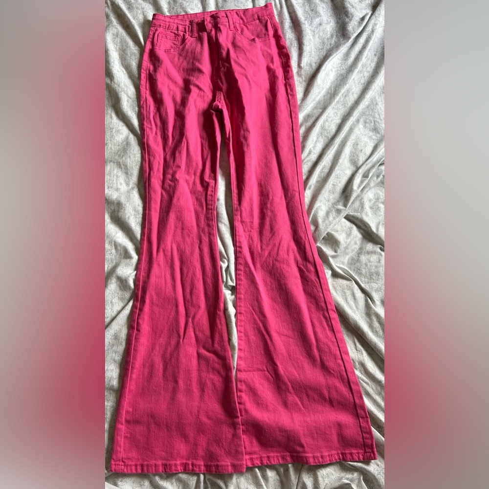 amazon pink flared jeans NWOT